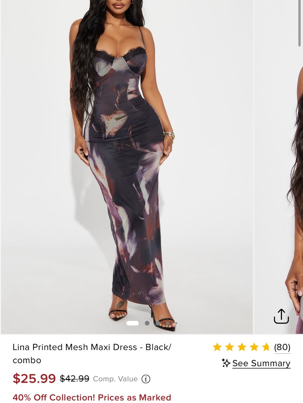 Fashion Nova Printed Mesh Maxi Dress - Black, Purple, Brown